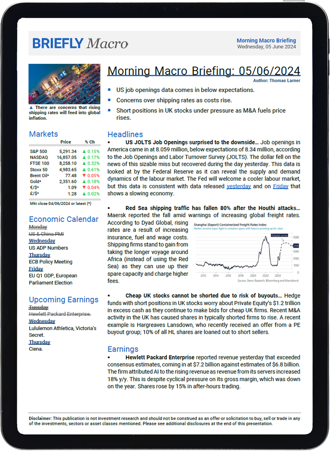 Tablet showing a Briefly Macro article